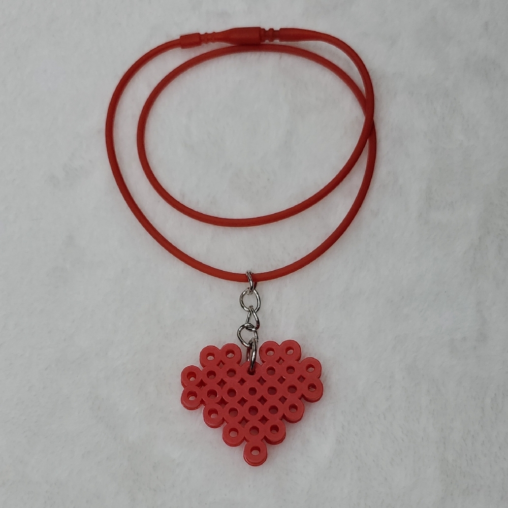 Red Heart Perler Bead Necklace Backpack Charm Jewelry